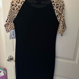 Black Dress with Leopard Print Sleeves